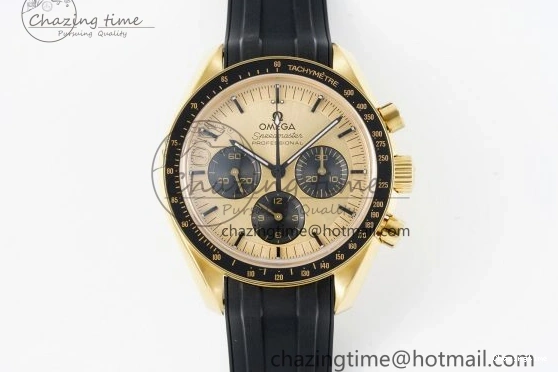 0421 TimelessDesign Speedmaster Moonwatch in Moonshine Gold YG RMF Best Edition YG Dial on Black Rubber Strap Manual Chrono 7834